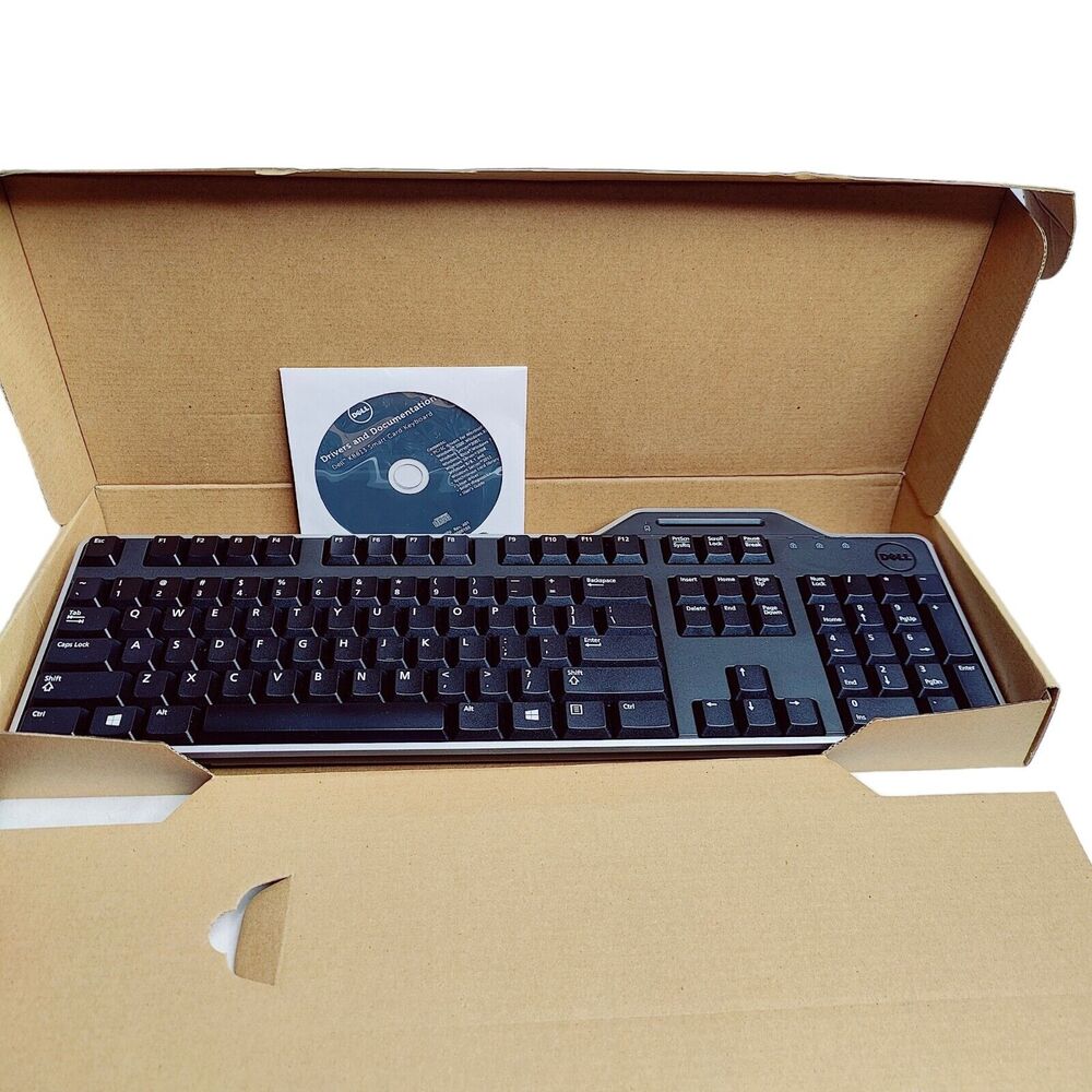 Dell‎ Black USB Wired Keyboard Smart Card Reader Software CD KB813 Open Box